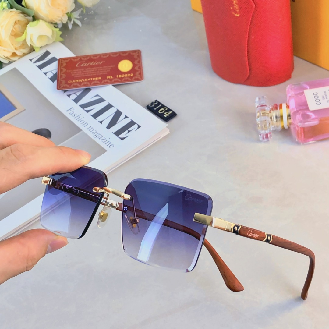 。。Cartie*无框太阳镜男切边方形小框眼镜欧美风时尚复古气质时髦防晒墨镜女