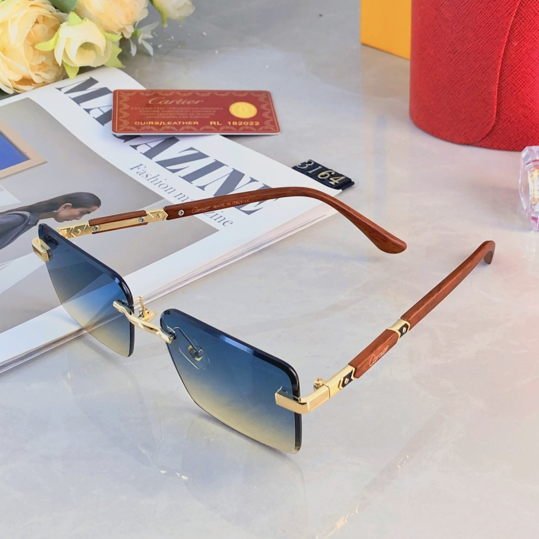 。。Cartie*无框太阳镜男切边方形小框眼镜欧美风时尚复古气质时髦防晒墨镜女