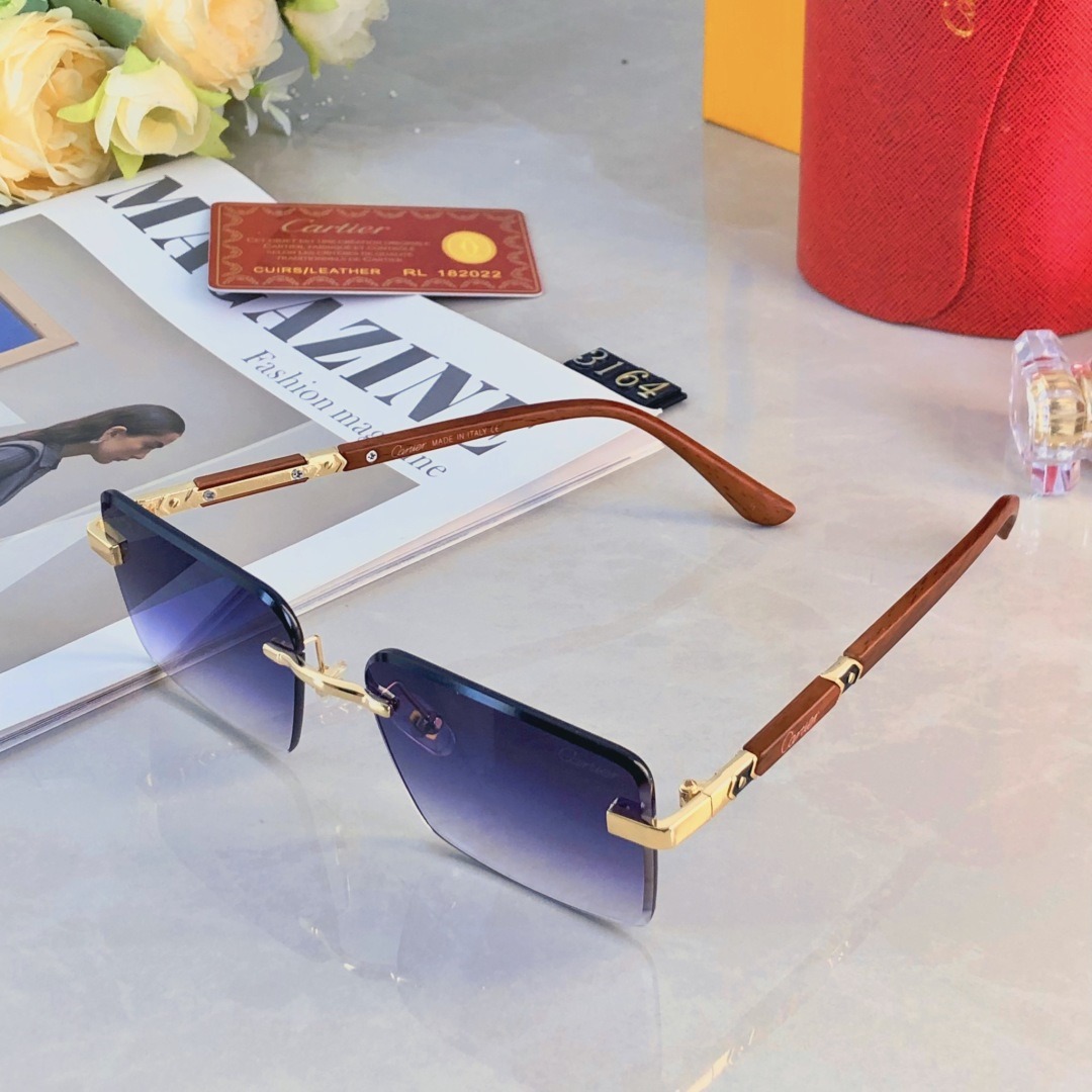 。。Cartie*无框太阳镜男切边方形小框眼镜欧美风时尚复古气质时髦防晒墨镜女