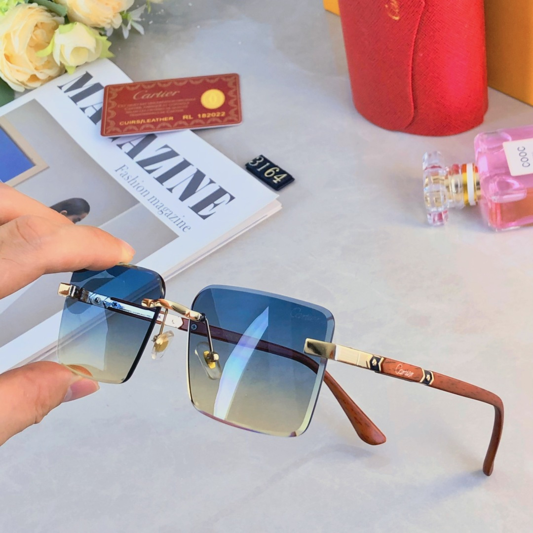 。。Cartie*无框太阳镜男切边方形小框眼镜欧美风时尚复古气质时髦防晒墨镜女