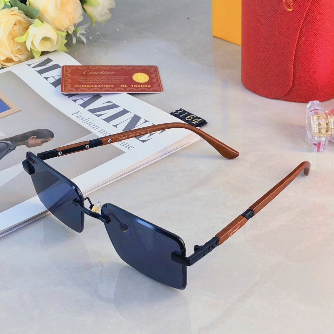。。Cartie*无框太阳镜男切边方形小框眼镜欧美风时尚复古气质时髦防晒墨镜女