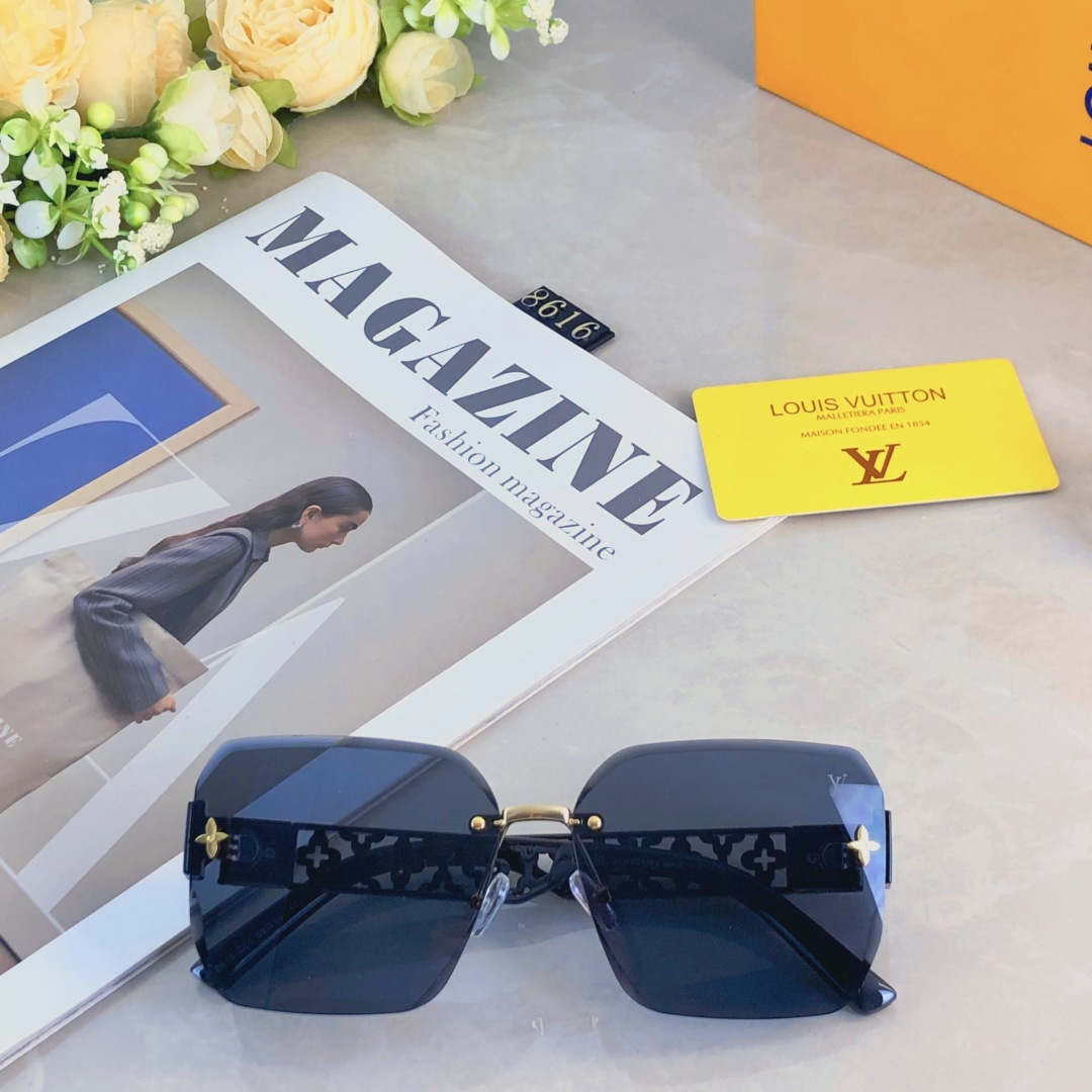 。。Louis vuitto*无框墨镜女高级感方形大框韩版潮方圆脸海边旅游防紫外线太阳眼镜