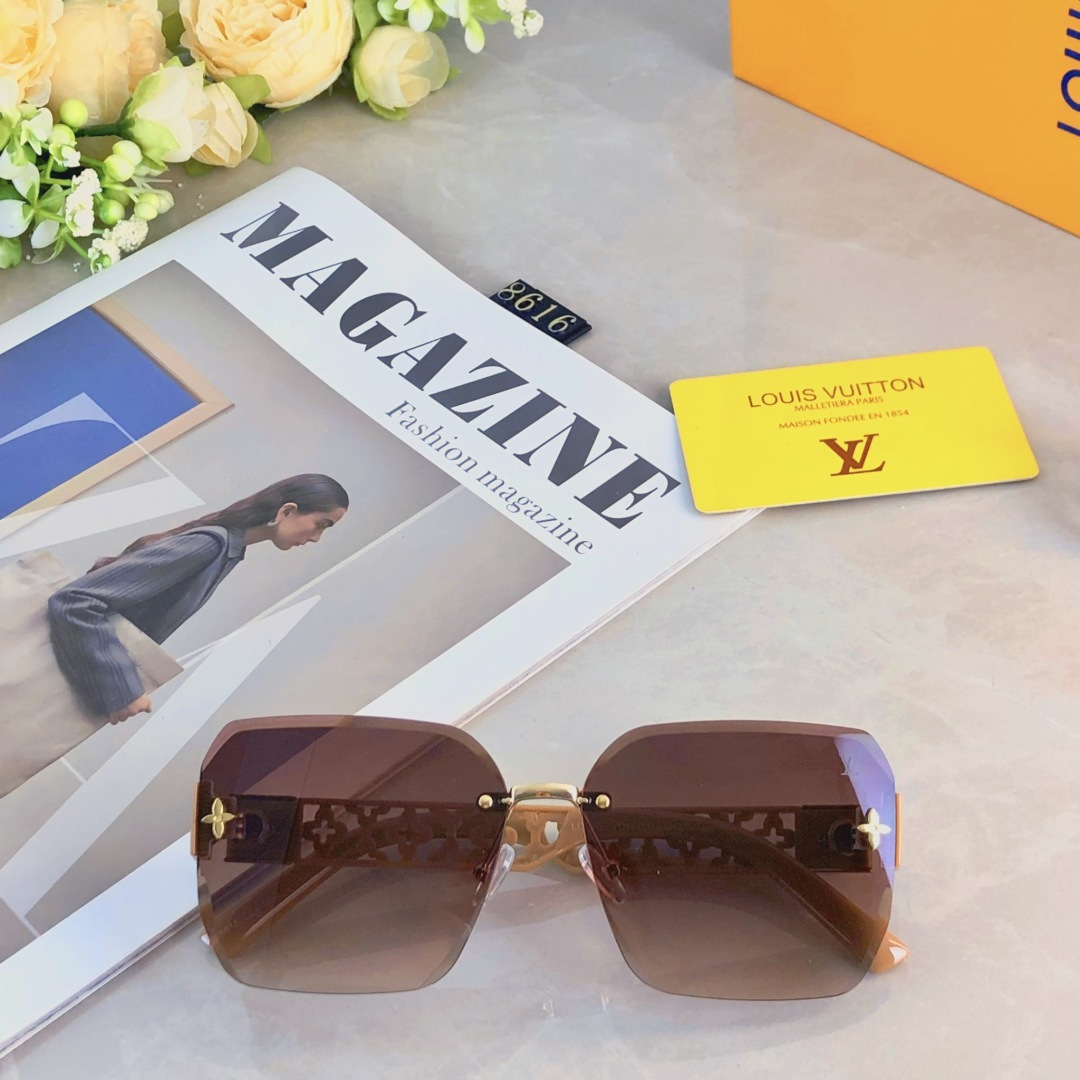 。。Louis vuitto*无框墨镜女高级感方形大框韩版潮方圆脸海边旅游防紫外线太阳眼镜