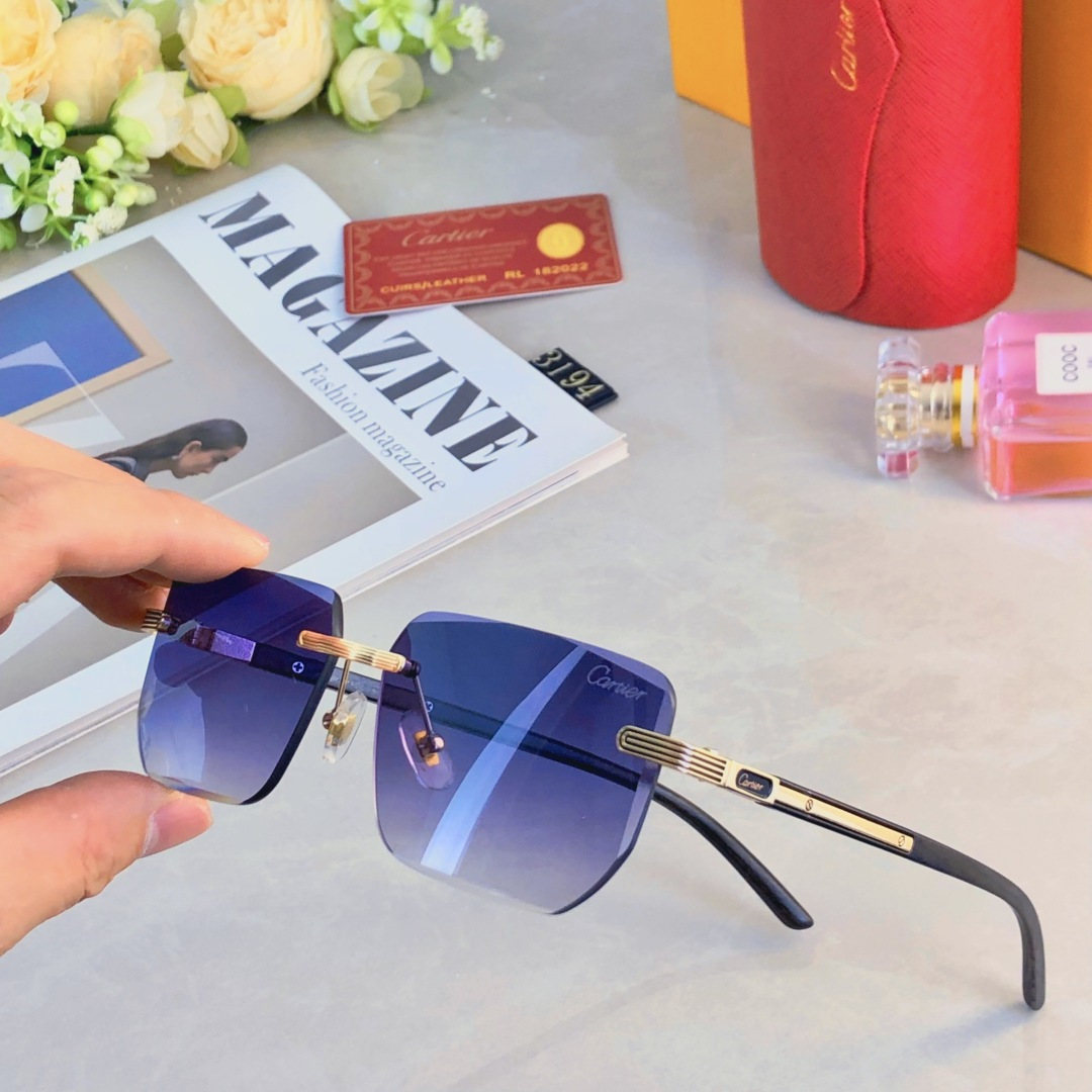 。。Cartie*男士超轻方形无框太阳眼镜网红复古斯文ins高级感渐变灰色墨镜女