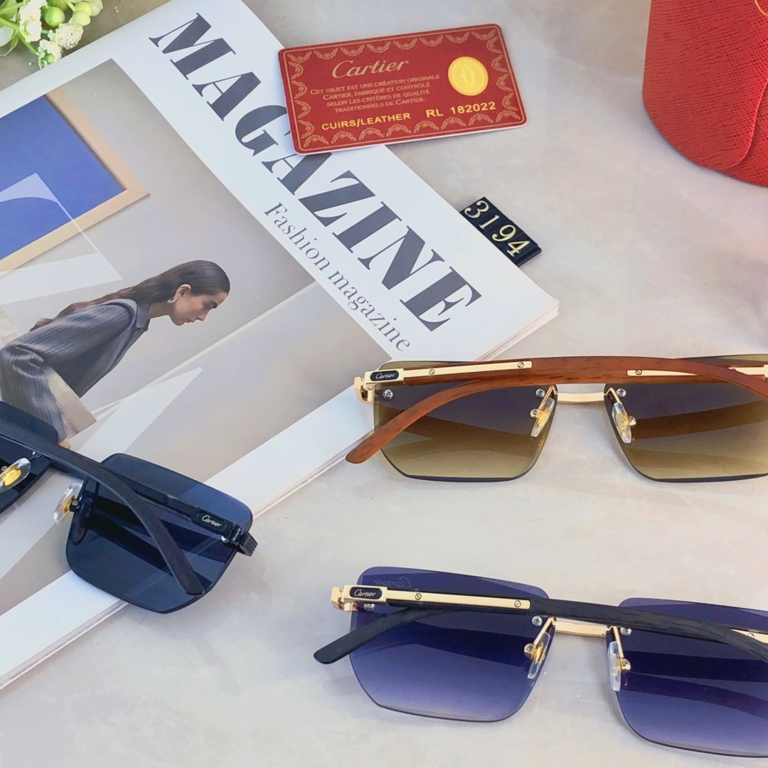 。。Cartie*男士超轻方形无框太阳眼镜网红复古斯文ins高级感渐变灰色墨镜女