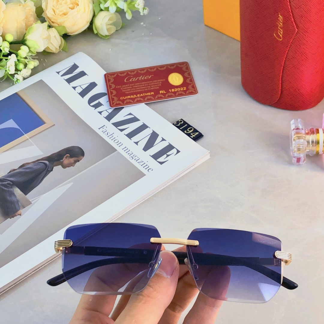 。。Cartie*男士超轻方形无框太阳眼镜网红复古斯文ins高级感渐变灰色墨镜女