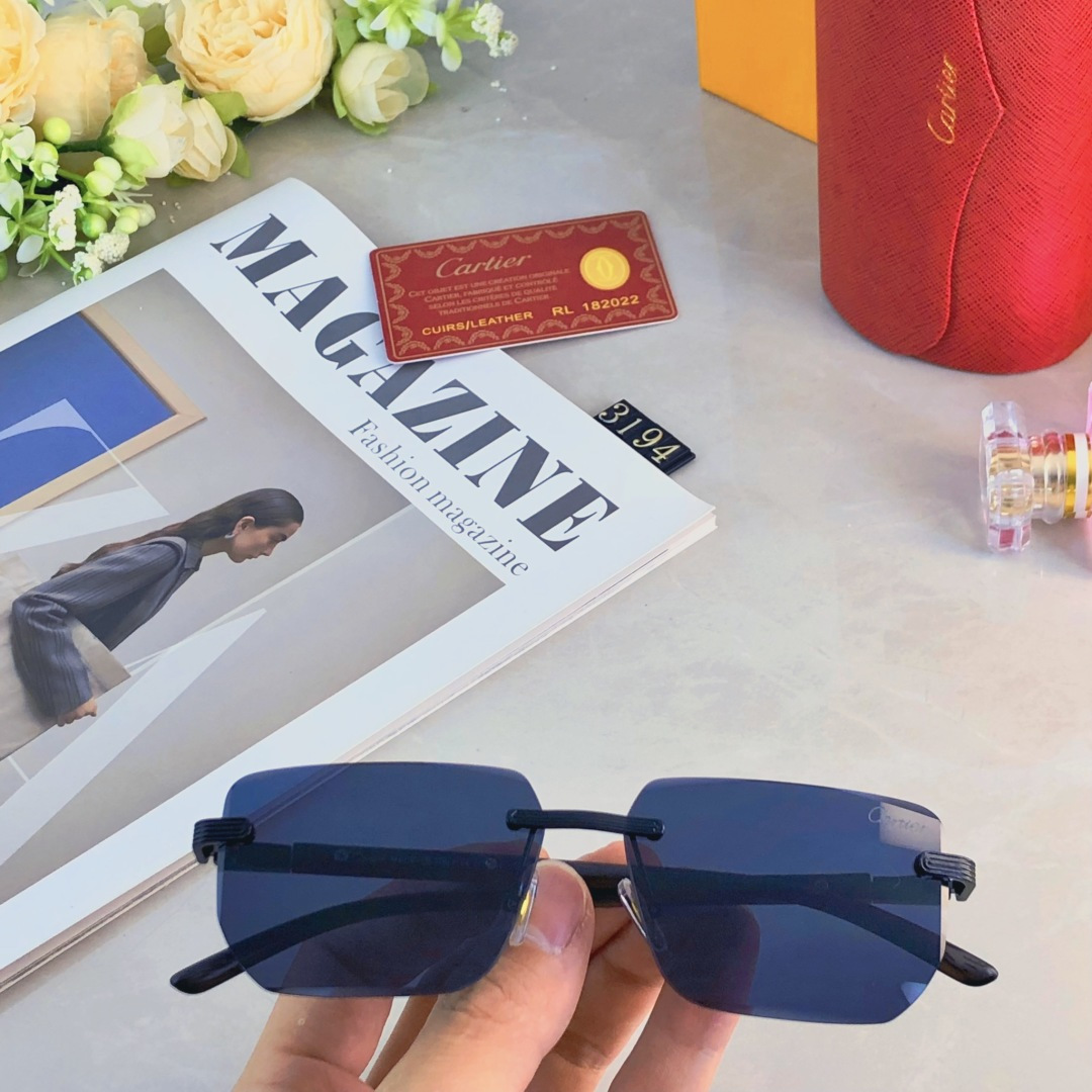 。。Cartie*男士超轻方形无框太阳眼镜网红复古斯文ins高级感渐变灰色墨镜女