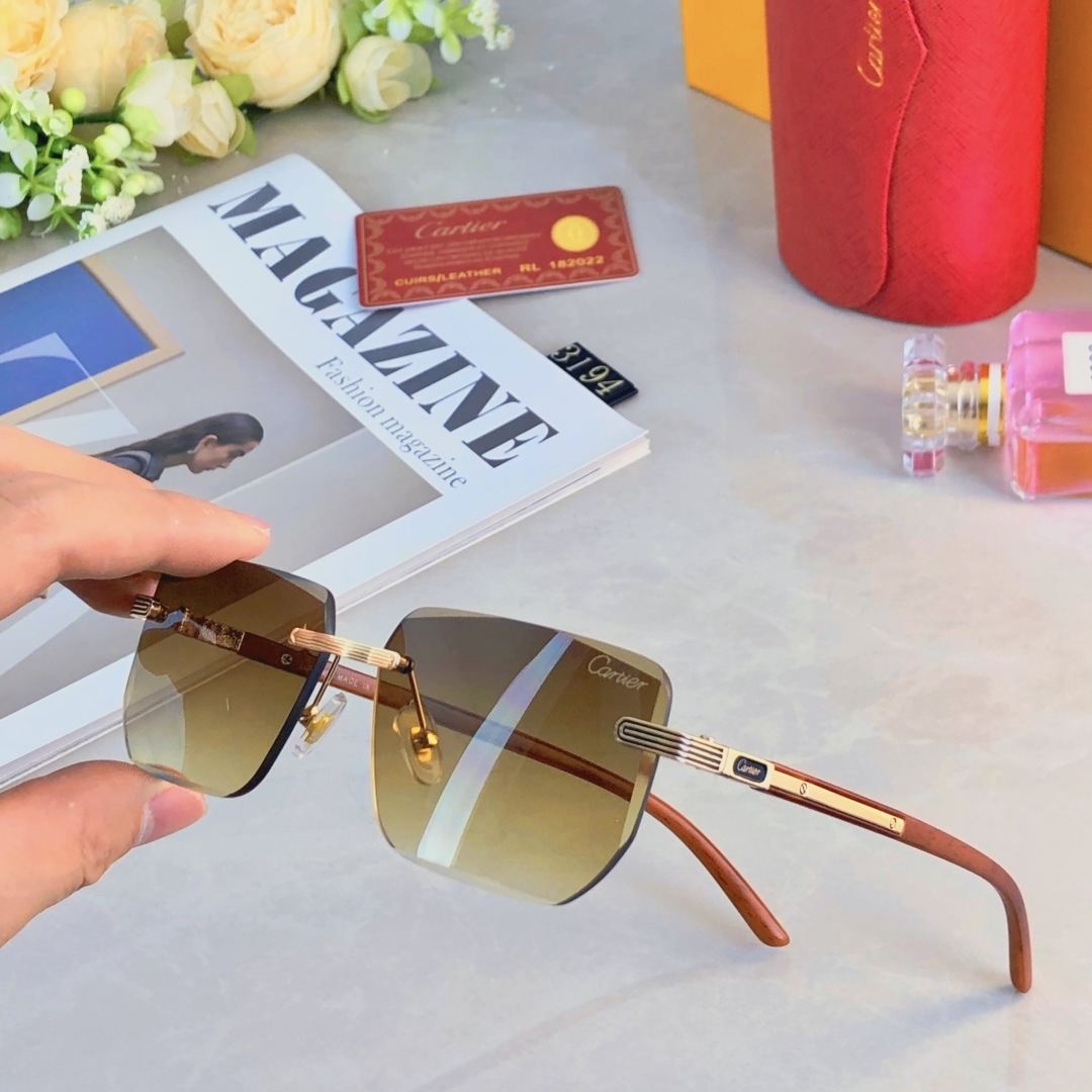 。。Cartie*男士超轻方形无框太阳眼镜网红复古斯文ins高级感渐变灰色墨镜女