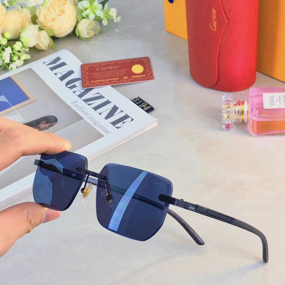 。。Cartie*男士超轻方形无框太阳眼镜网红复古斯文ins高级感渐变灰色墨镜女