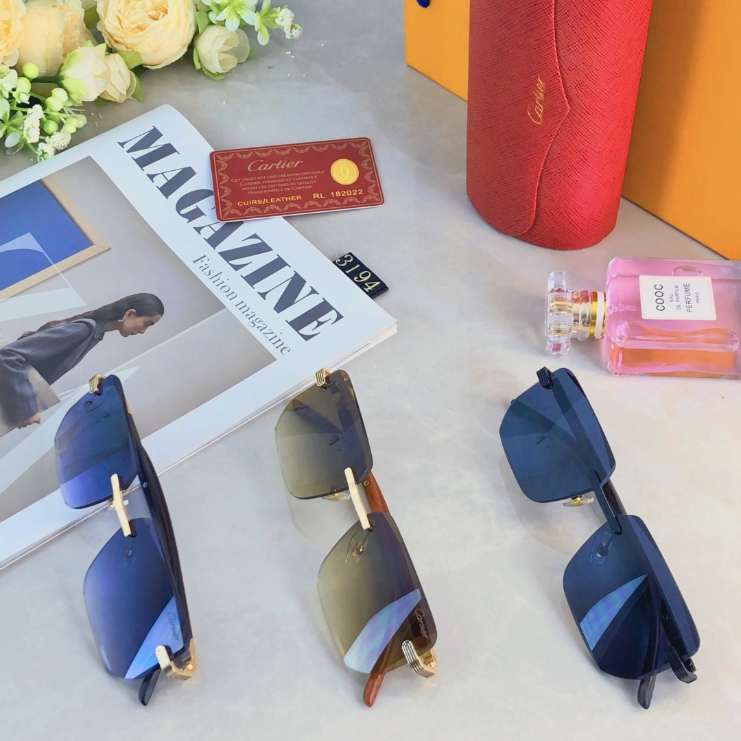 。。Cartie*男士超轻方形无框太阳眼镜网红复古斯文ins高级感渐变灰色墨镜女