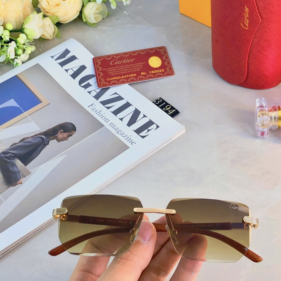 。。Cartie*男士超轻方形无框太阳眼镜网红复古斯文ins高级感渐变灰色墨镜女