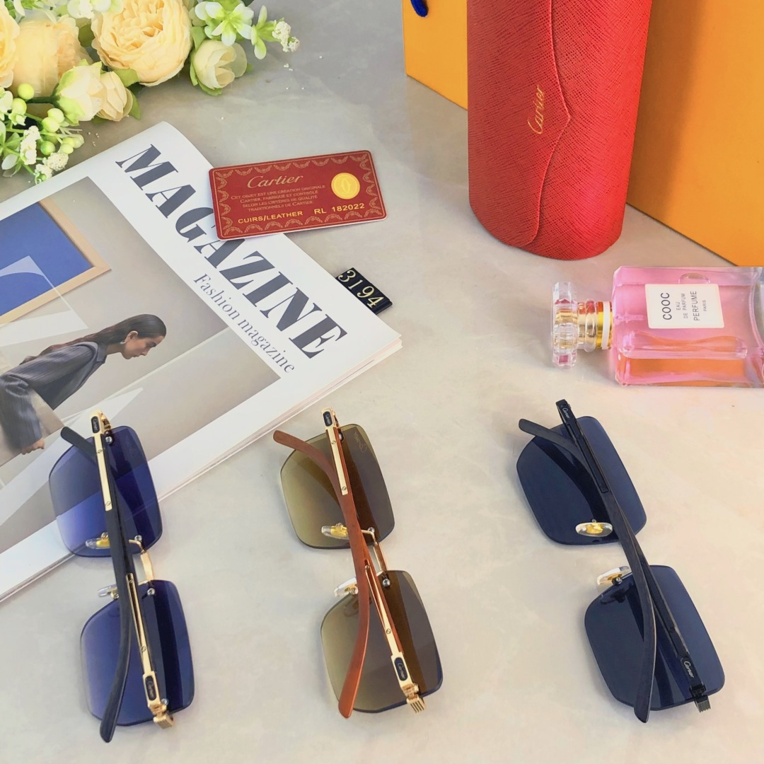 。。Cartie*男士超轻方形无框太阳眼镜网红复古斯文ins高级感渐变灰色墨镜女