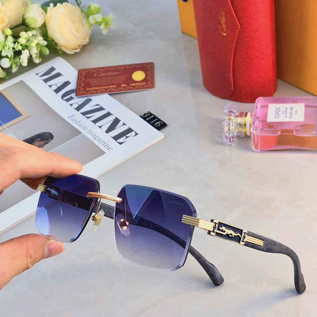 。。Cartie*卡家新款个性方形无框木腿轻奢时尚太阳镜防UV度假墨镜
