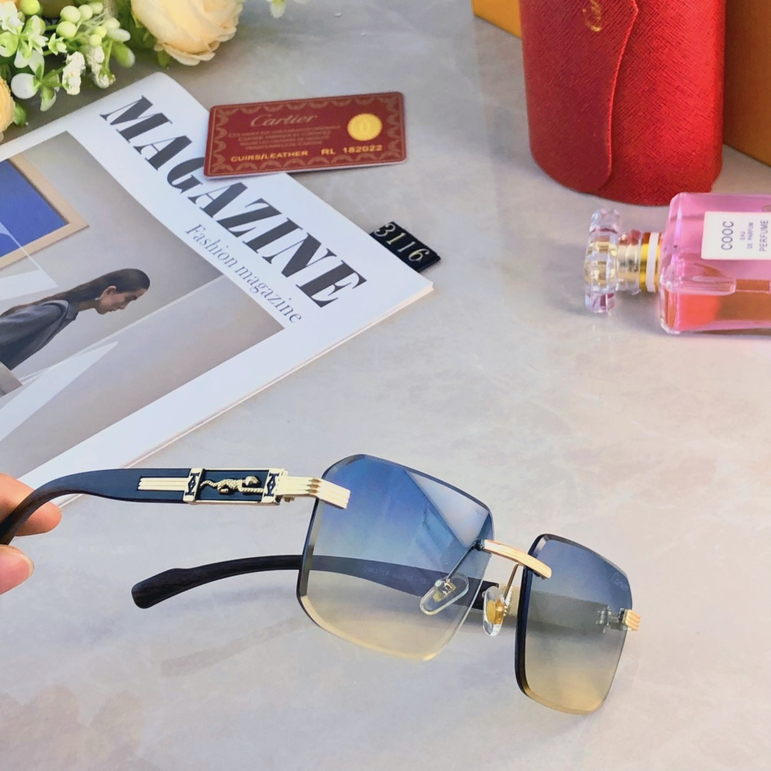 。。Cartie*卡家新款个性方形无框木腿轻奢时尚太阳镜防UV度假墨镜