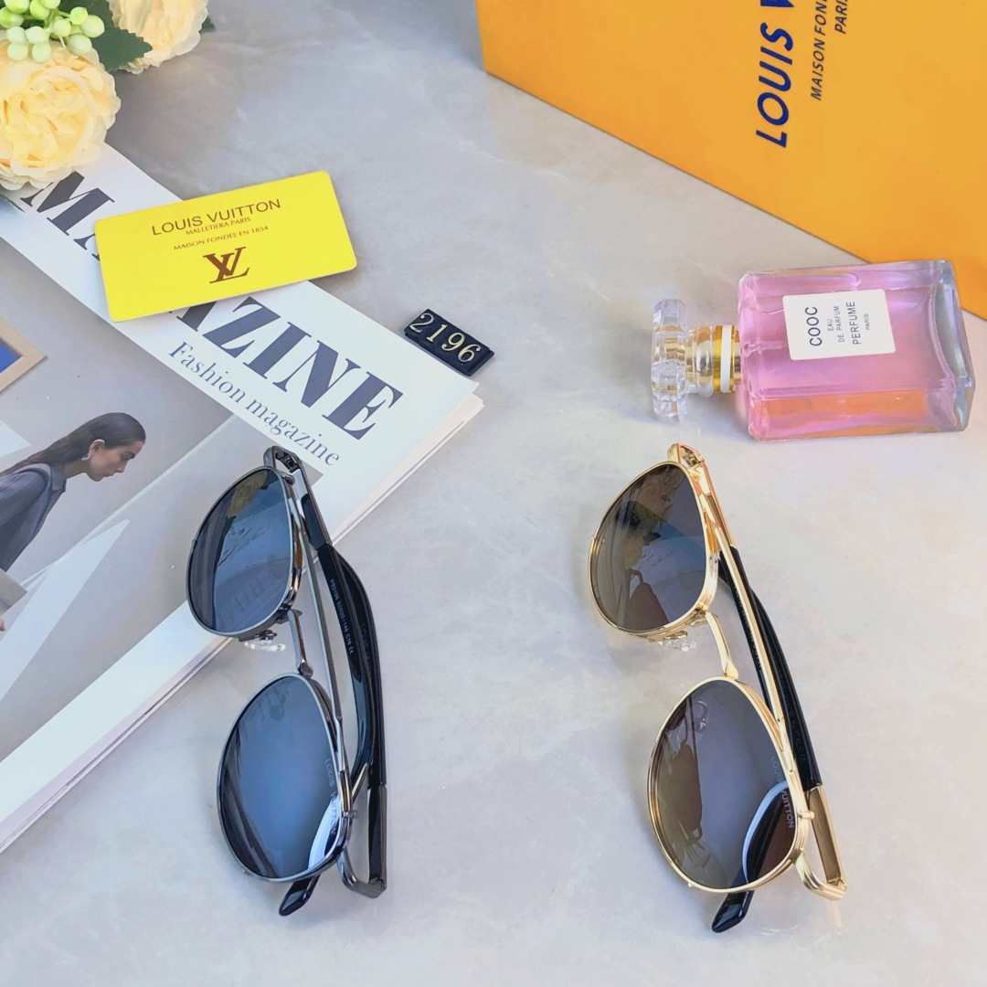 。。Louis vuitto*新款金属双梁飞行员太阳镜男女防紫外线复古偏光墨镜高级感开车潮