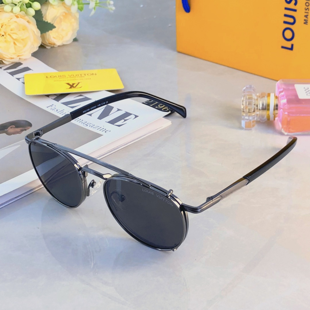 。。Louis vuitto*新款金属双梁飞行员太阳镜男女防紫外线复古偏光墨镜高级感开车潮