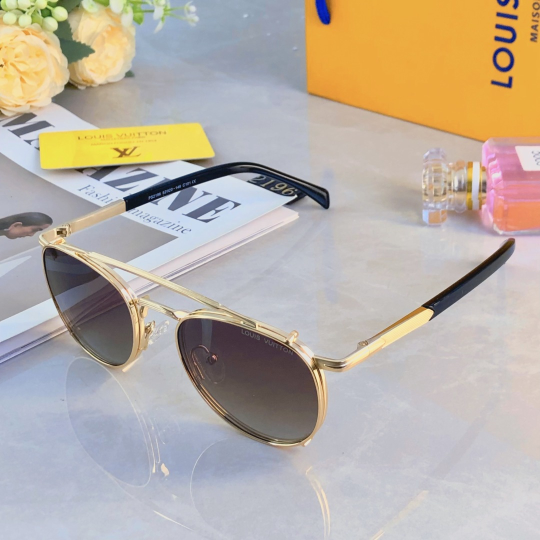 。。Louis vuitto*新款金属双梁飞行员太阳镜男女防紫外线复古偏光墨镜高级感开车潮