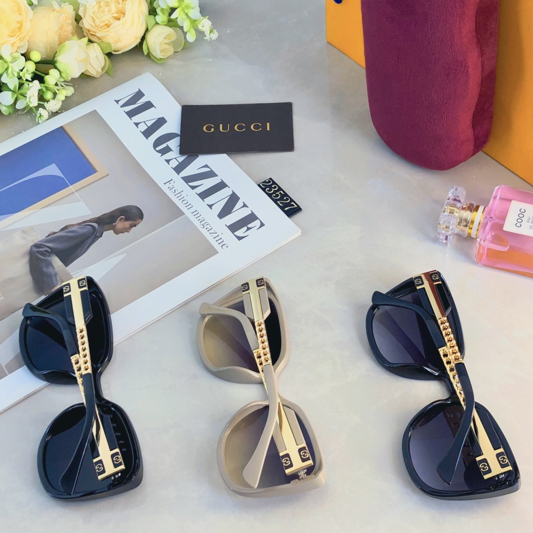 。。Gucc*新款潮流大框个性欧美时尚太阳镜 ins链条腿街拍遮脸墨镜