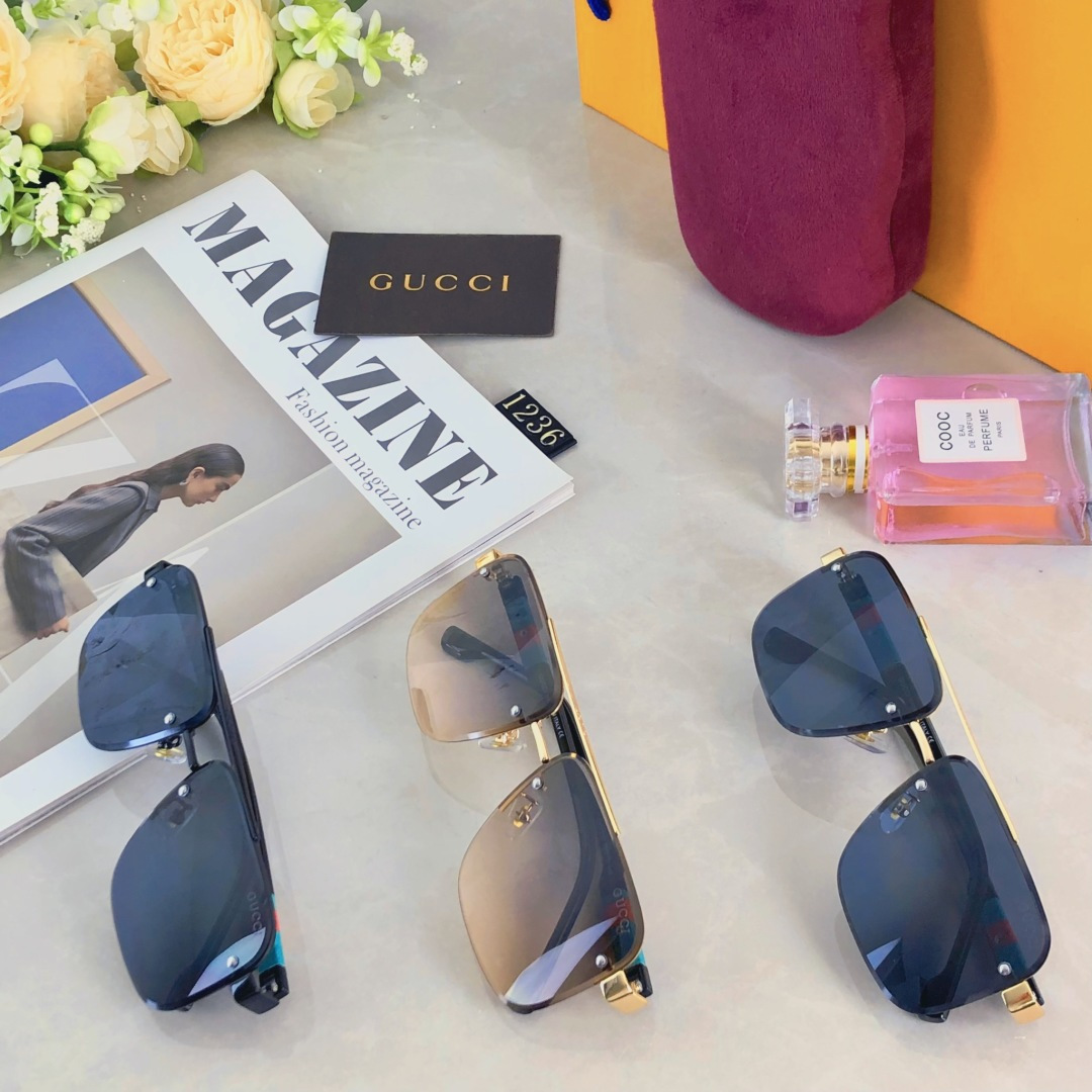 。。Gucc*复古痞帅男士双梁金属墨镜高端商务风格UV400防晒防紫外线太阳镜