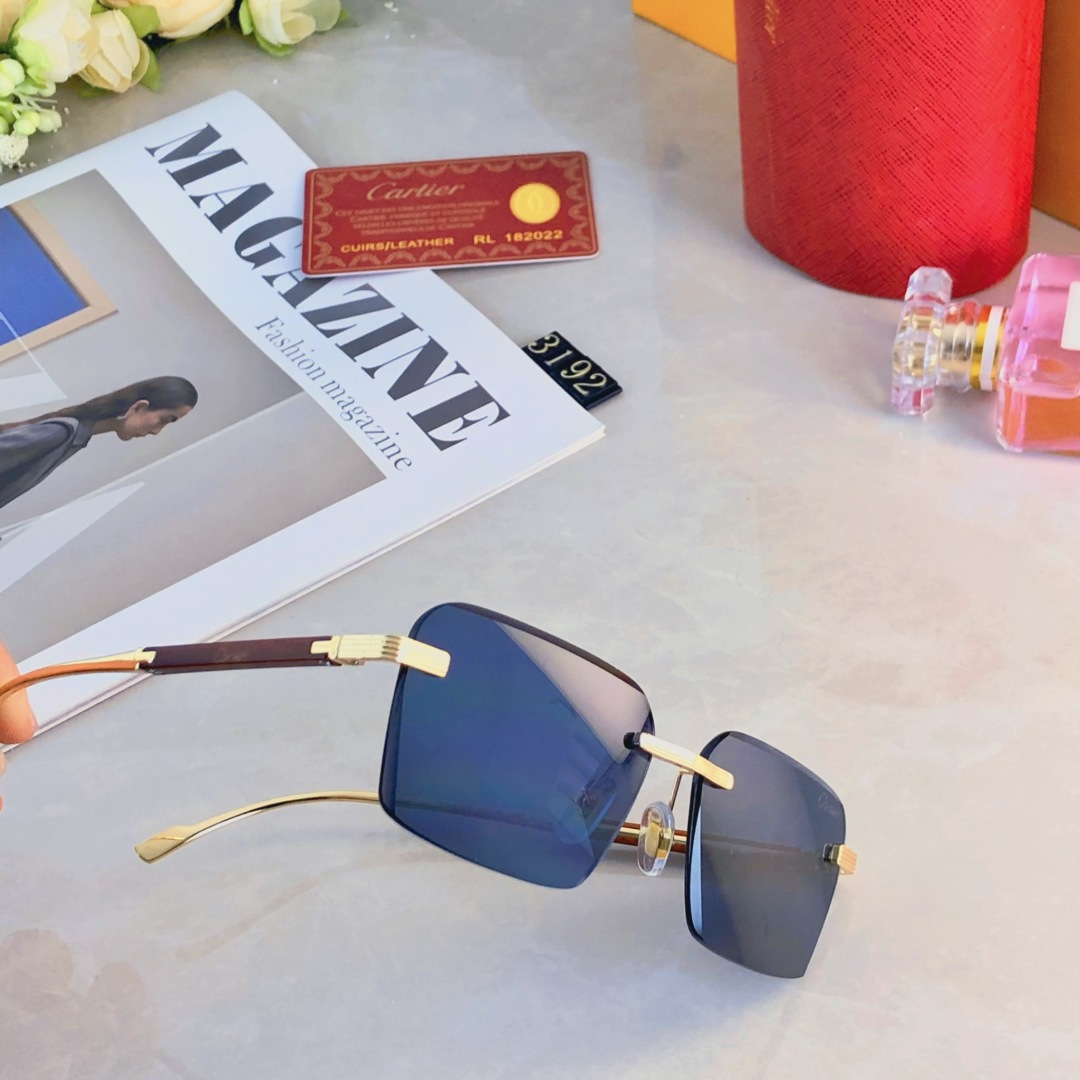 。。Cartie*无框太阳镜切边方形小框眼镜欧美风时尚复古气质时髦防晒墨镜