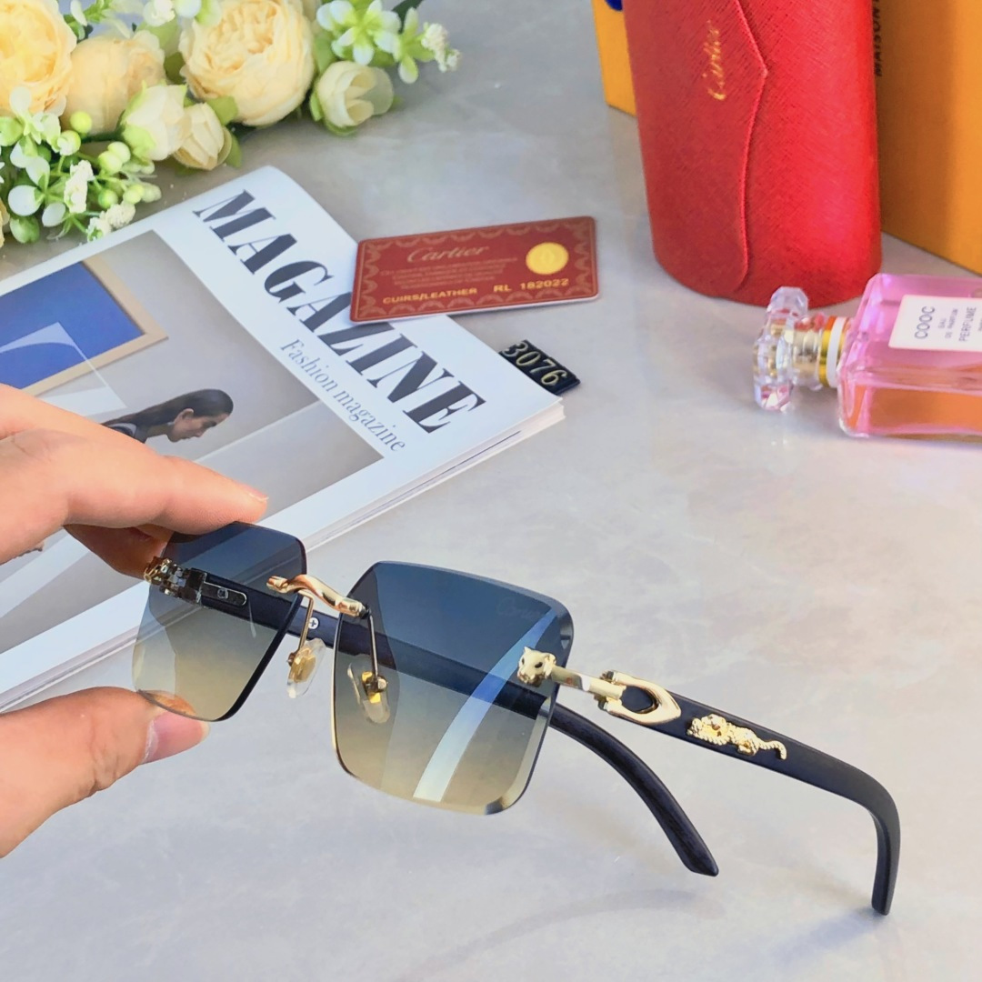 。。Cartie*欧美风金色无框切边太阳镜2025新款气质复古感凹造型眼镜