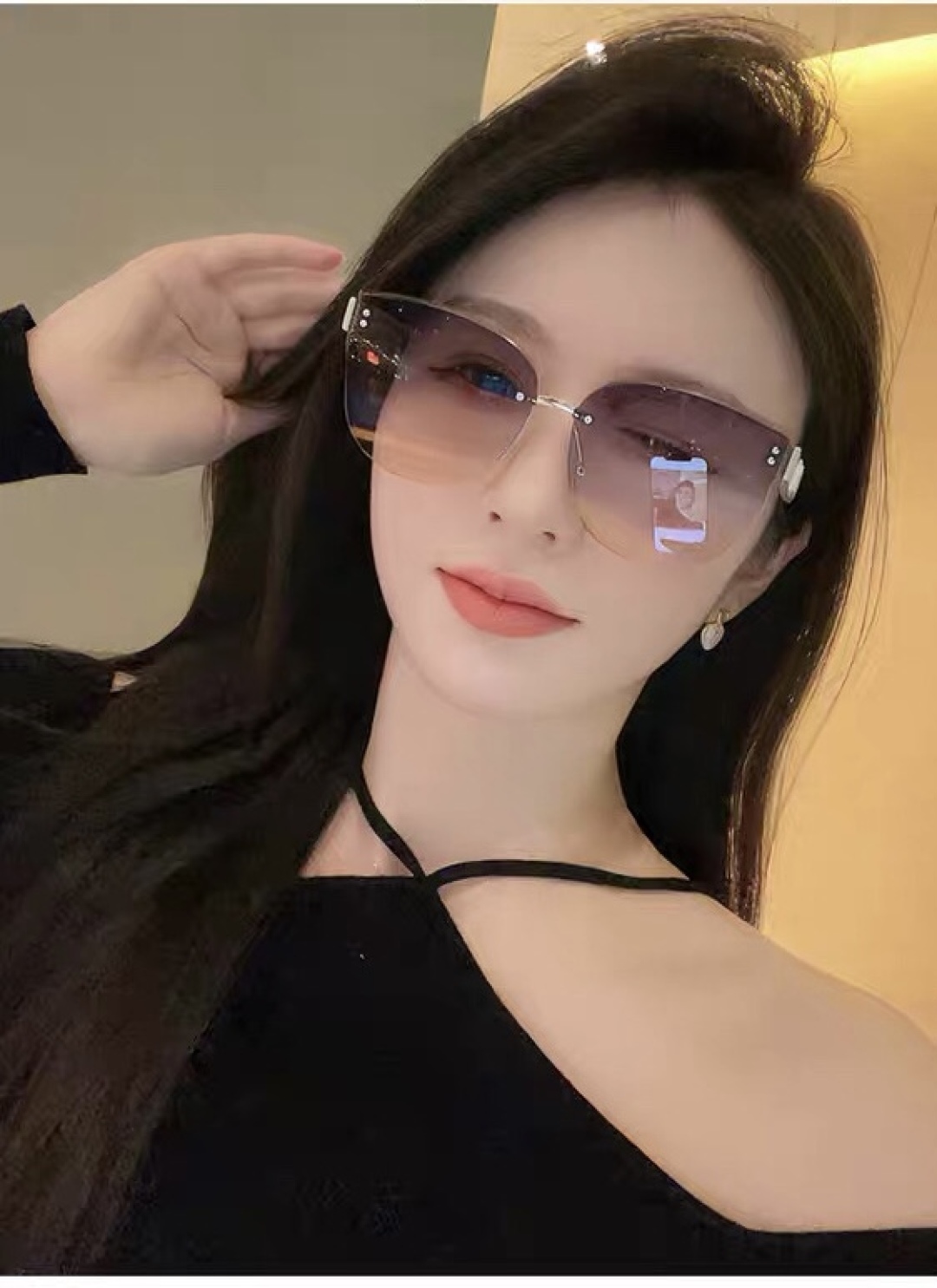 。。Dio*辣妹墨镜女美式网红款圆形无边框小脸个性防紫外线遮阳太阳眼镜