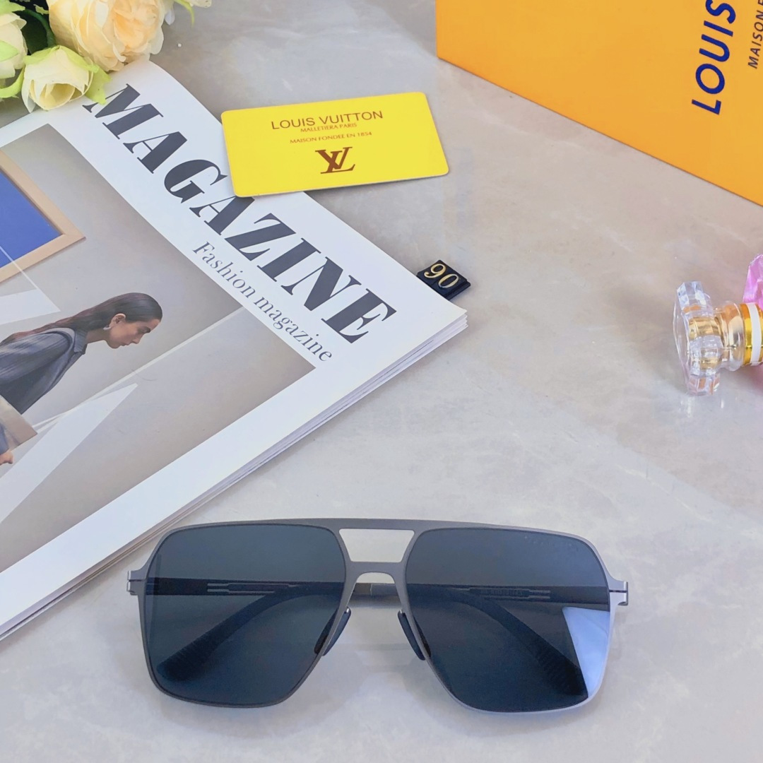 。。Louis vuitto*不锈钢双梁无螺丝男士偏光太阳镜超轻高级感太阳眼镜遮阳大框墨镜