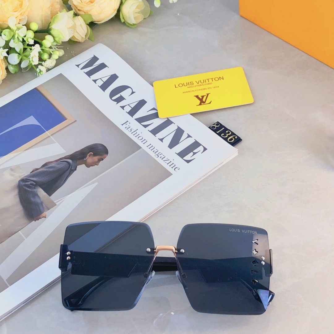 。。LOUISVUITTO*高级感无框墨镜女潮欧美复古大框切边眼镜防紫外线太阳镜海边防晒