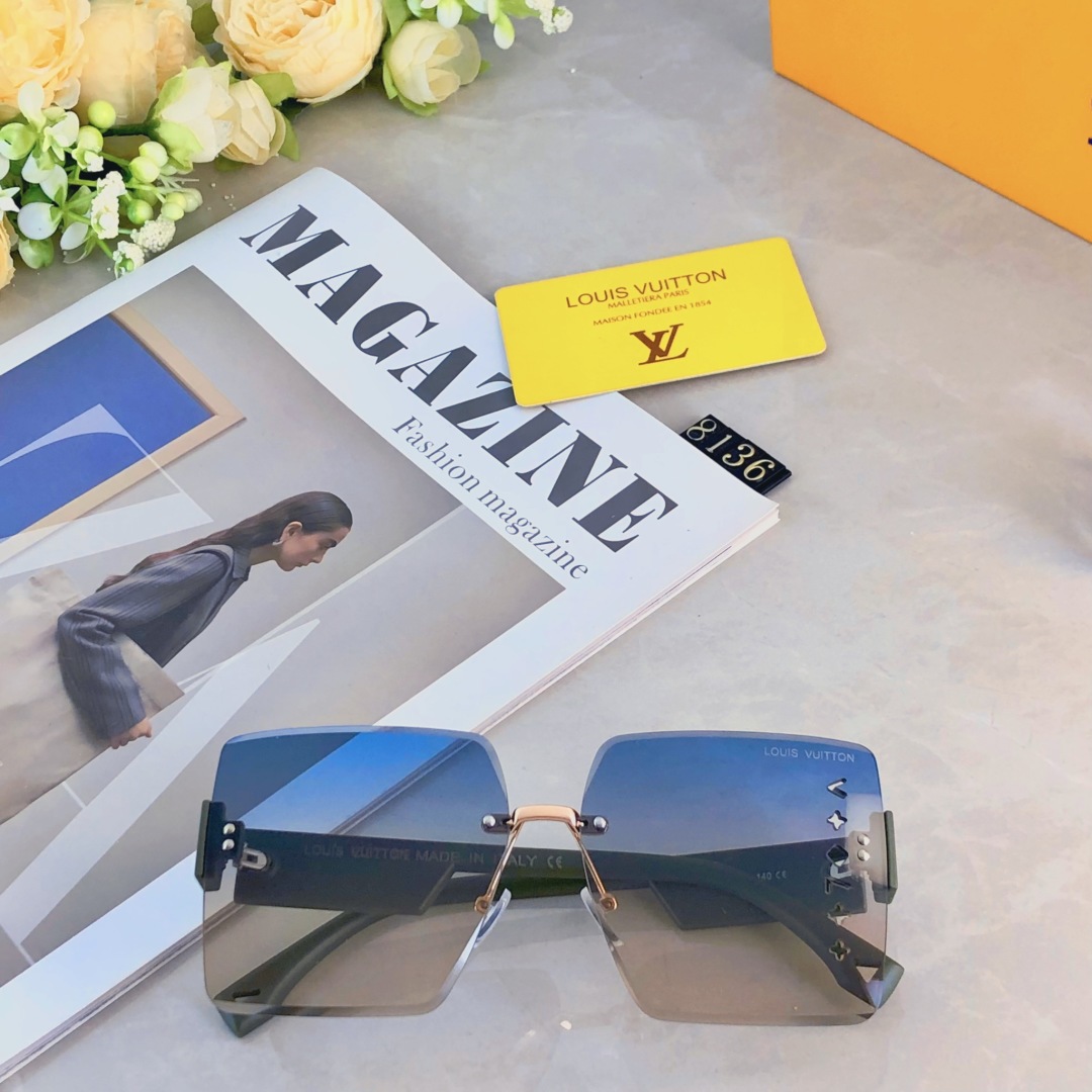 。。LOUISVUITTO*高级感无框墨镜女潮欧美复古大框切边眼镜防紫外线太阳镜海边防晒