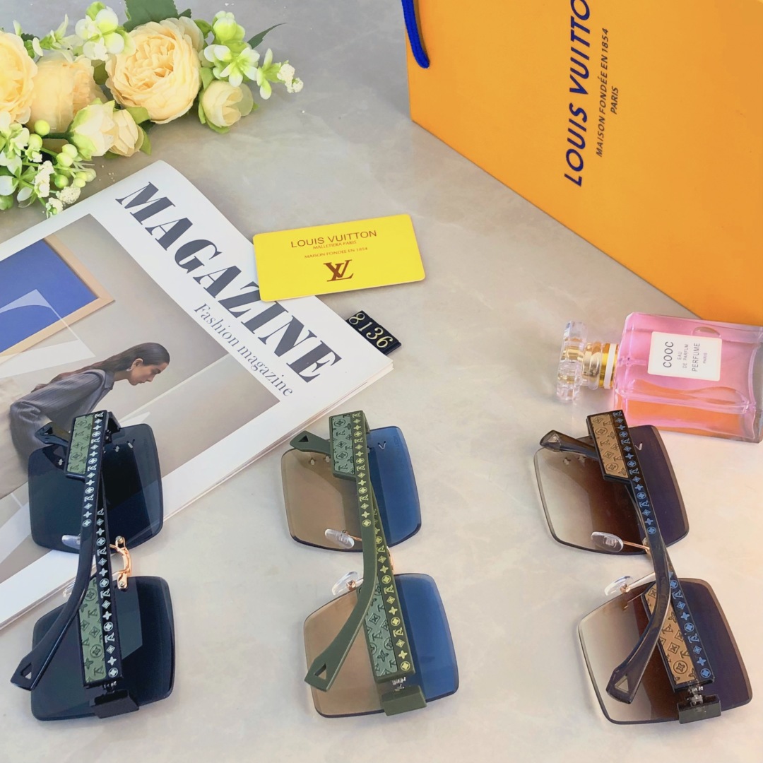 。。LOUISVUITTO*高级感无框墨镜女潮欧美复古大框切边眼镜防紫外线太阳镜海边防晒