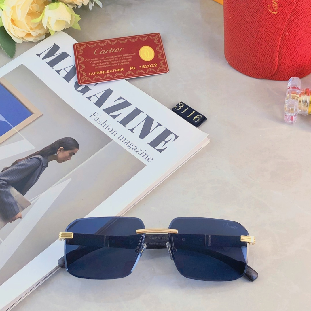 。。Cartie*欧美明星复古潮流方形无框切边墨镜男女潮网红个性太阳眼镜