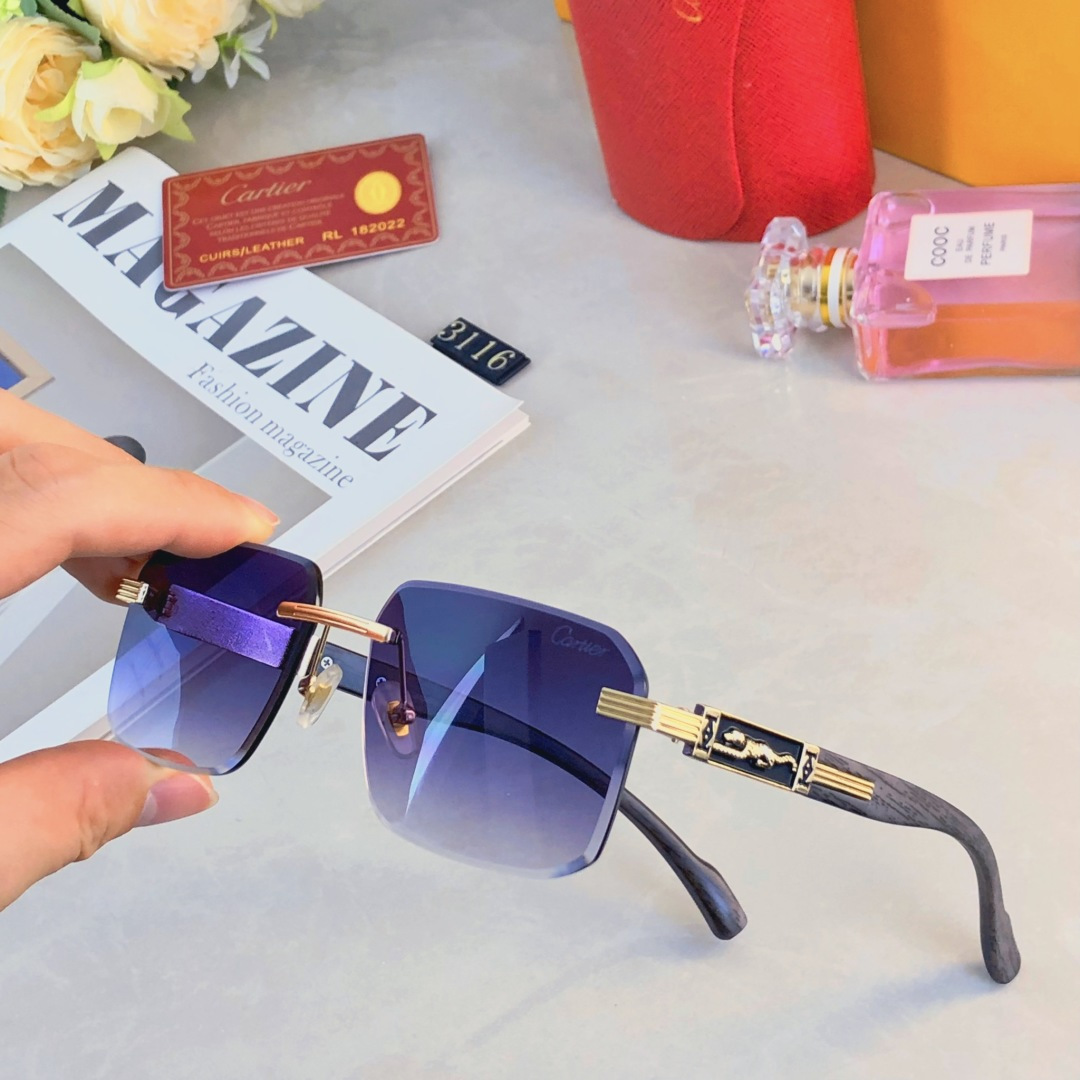 。。Cartie*欧美明星复古潮流方形无框切边墨镜男女潮网红个性太阳眼镜