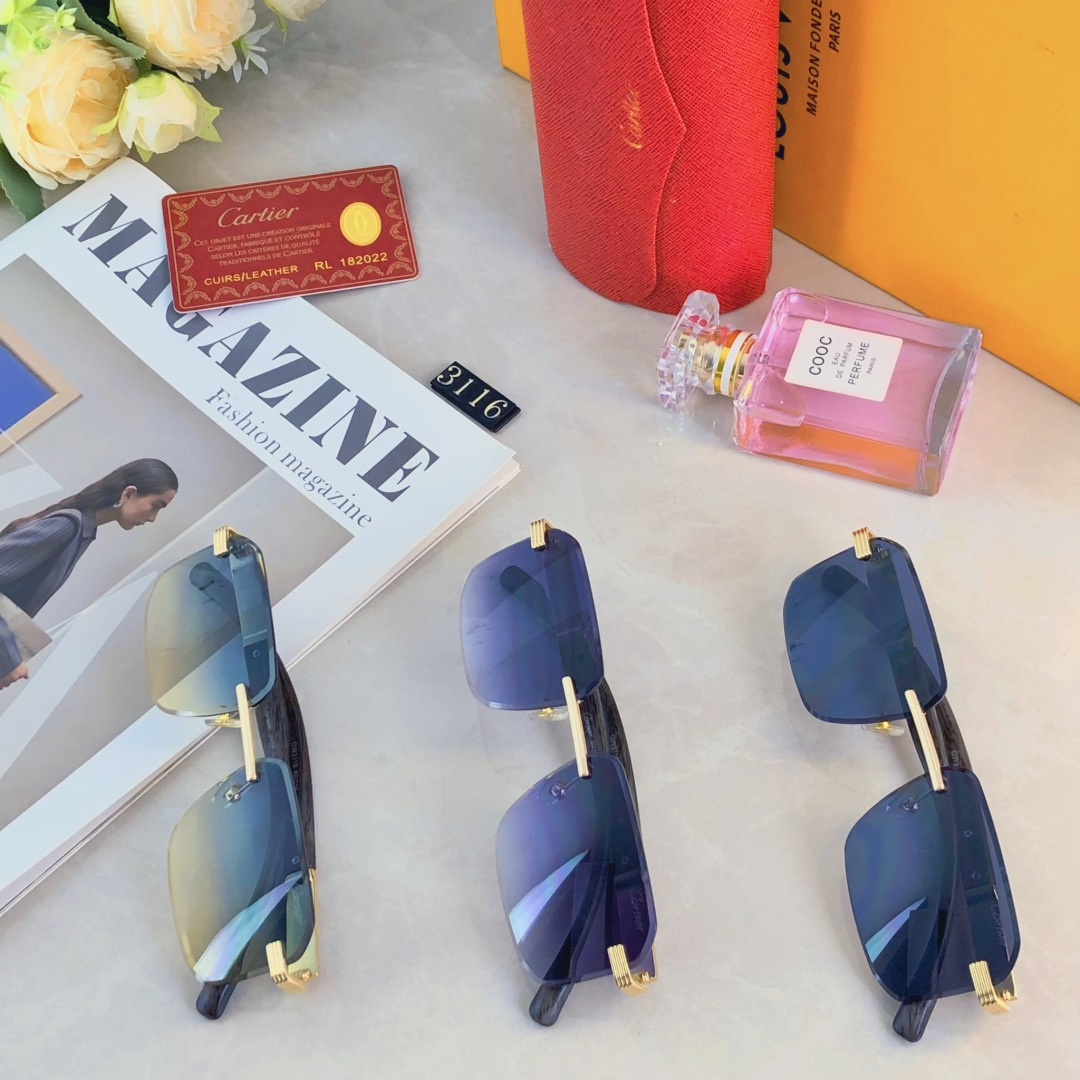 。。Cartie*欧美明星复古潮流方形无框切边墨镜男女潮网红个性太阳眼镜