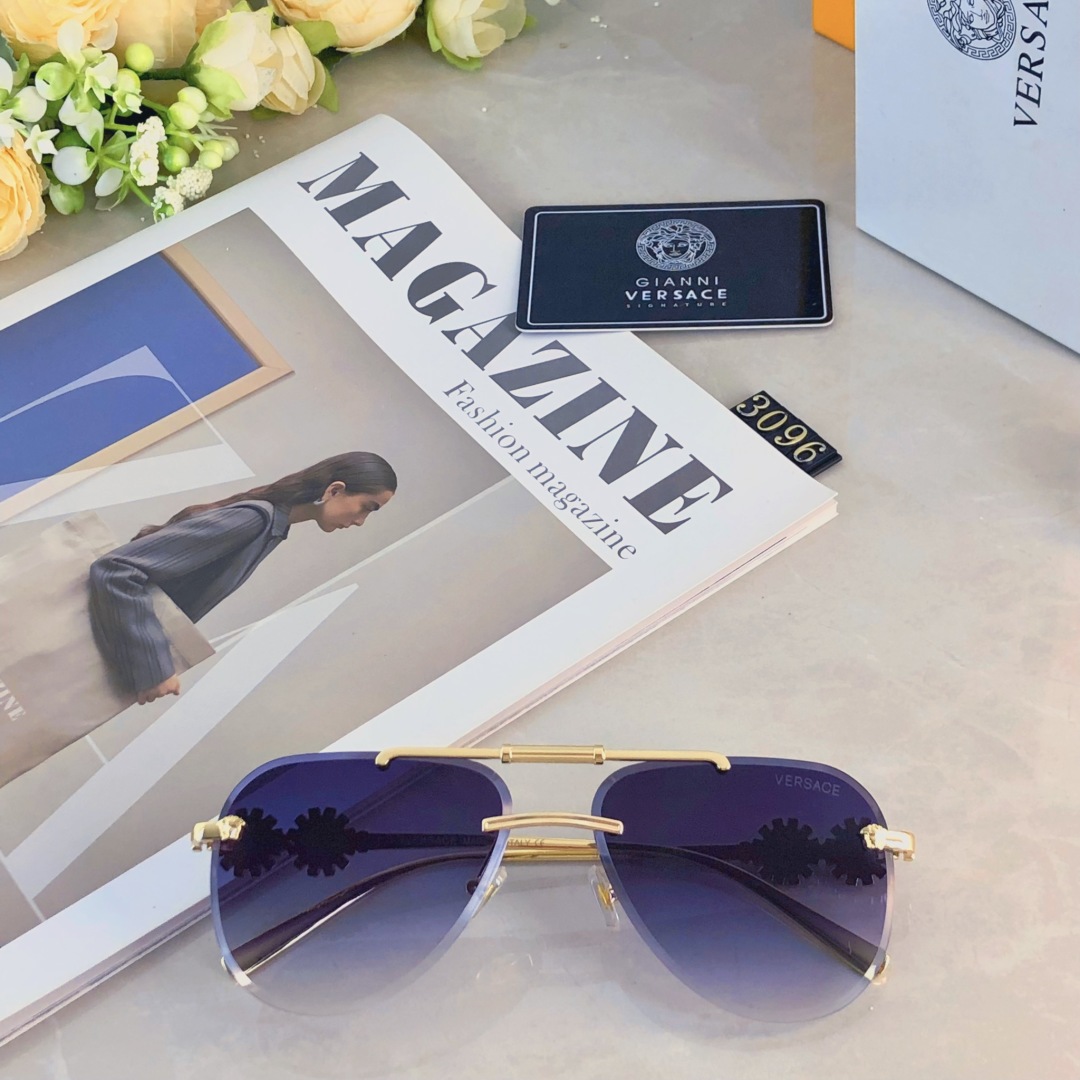 。。Versac*新款无框双梁男女同款太阳镜个性切边潮流百搭防紫外线墨镜