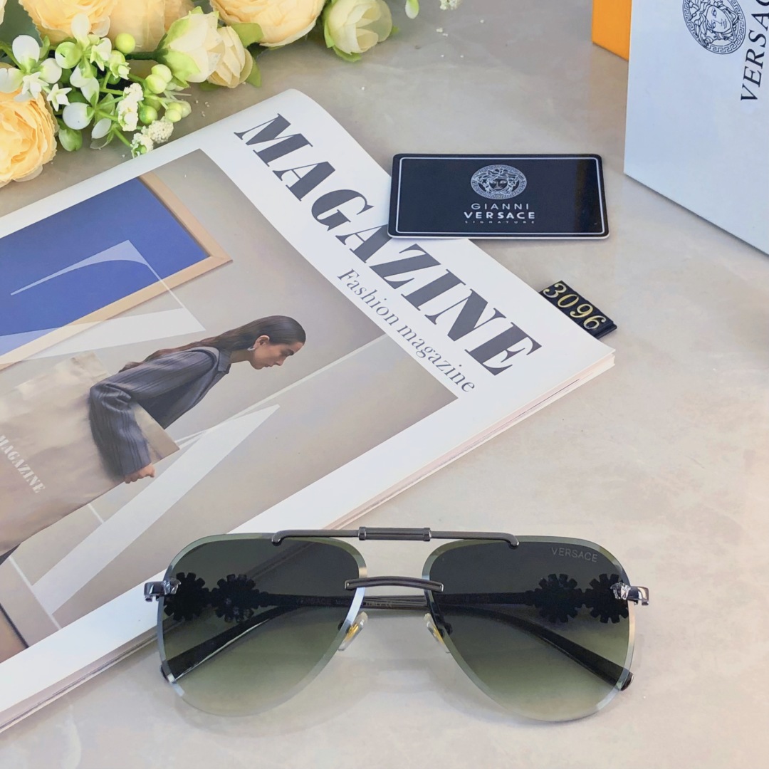 。。Versac*新款无框双梁男女同款太阳镜个性切边潮流百搭防紫外线墨镜