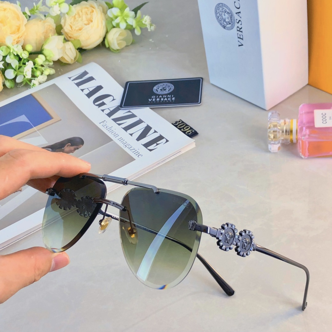 。。Versac*新款无框双梁男女同款太阳镜个性切边潮流百搭防紫外线墨镜