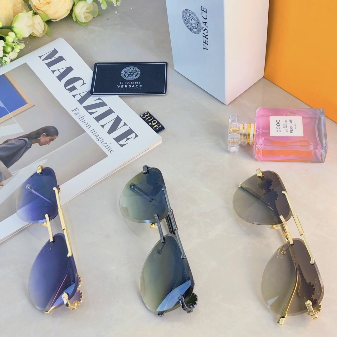 。。Versac*新款无框双梁男女同款太阳镜个性切边潮流百搭防紫外线墨镜