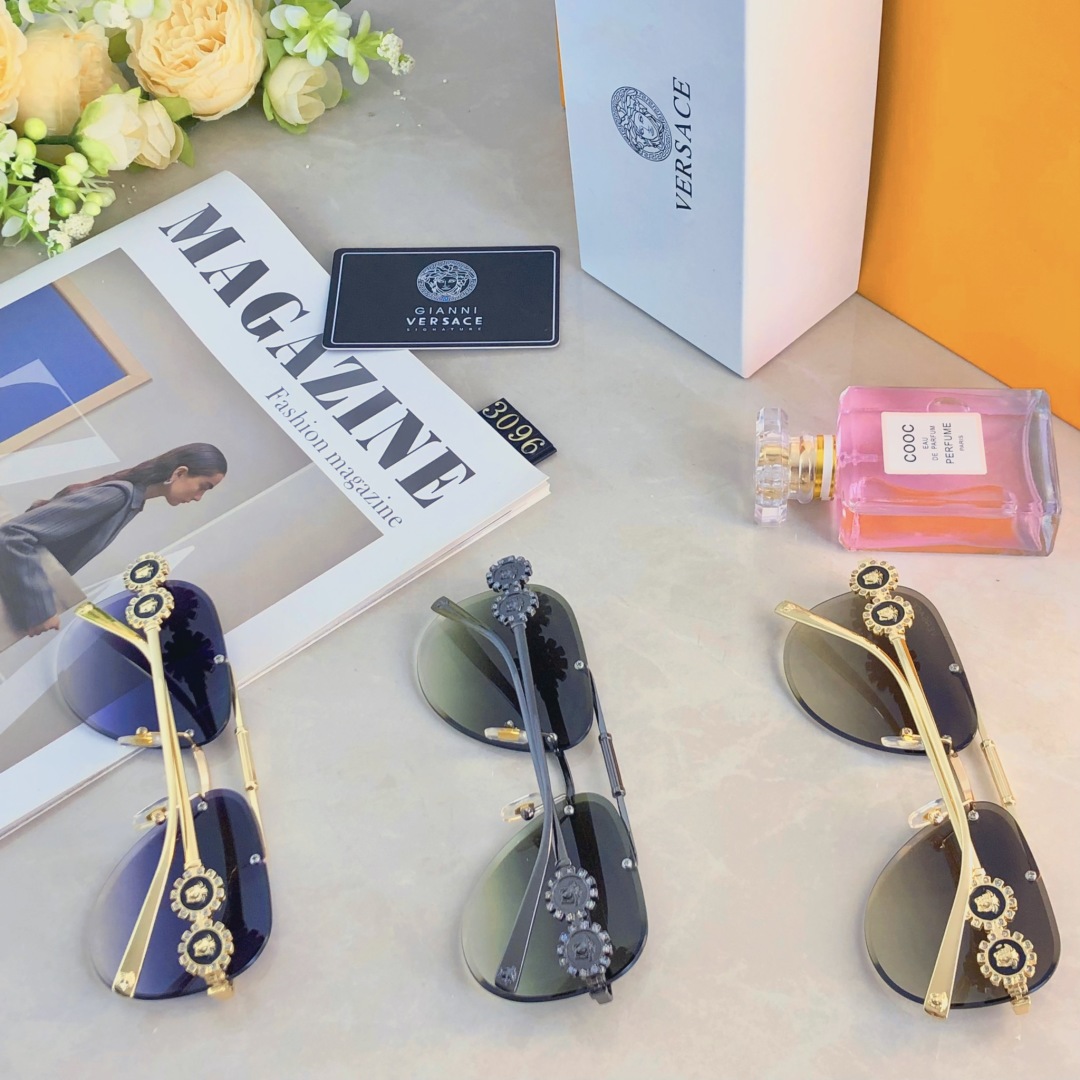 。。Versac*新款无框双梁男女同款太阳镜个性切边潮流百搭防紫外线墨镜