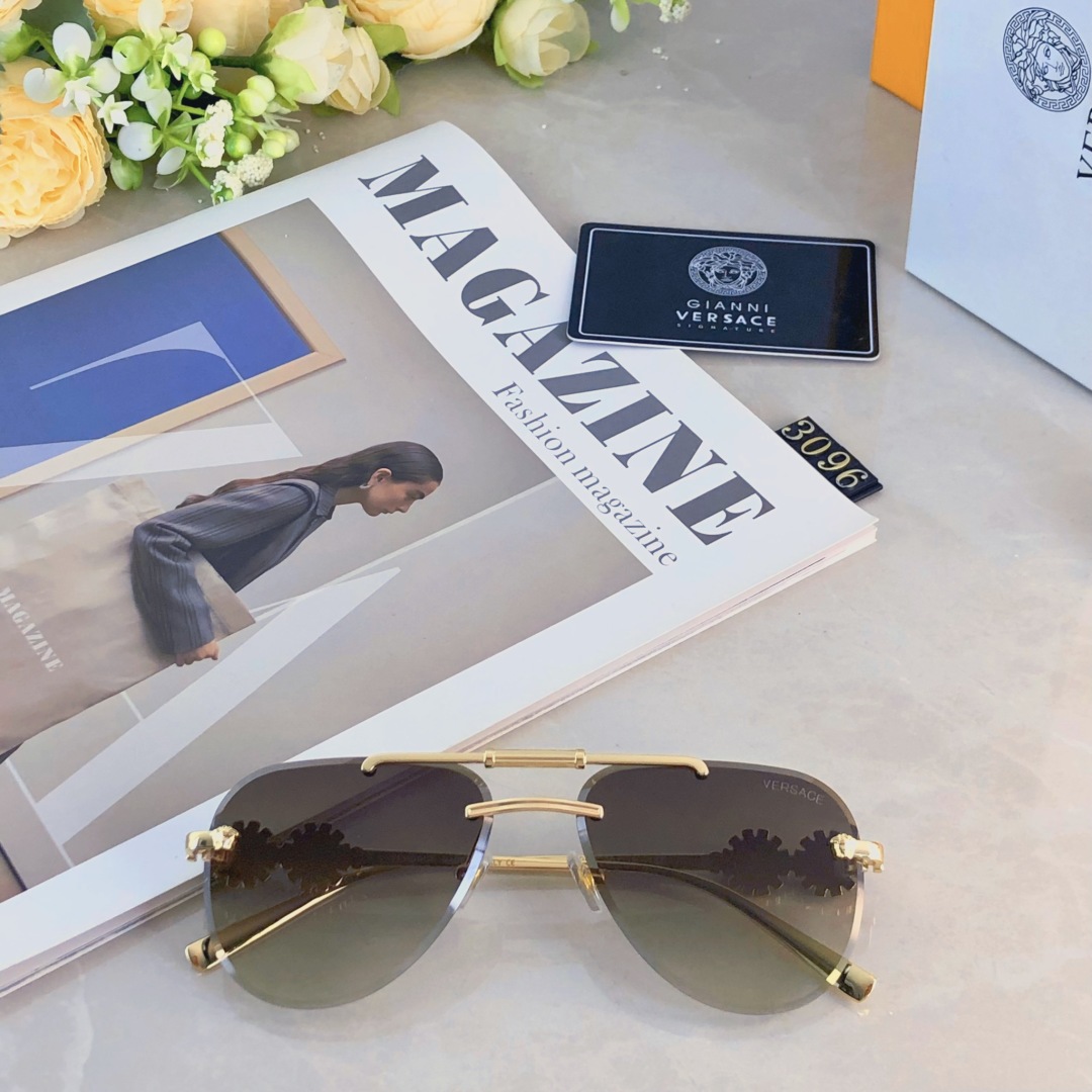 。。Versac*新款无框双梁男女同款太阳镜个性切边潮流百搭防紫外线墨镜