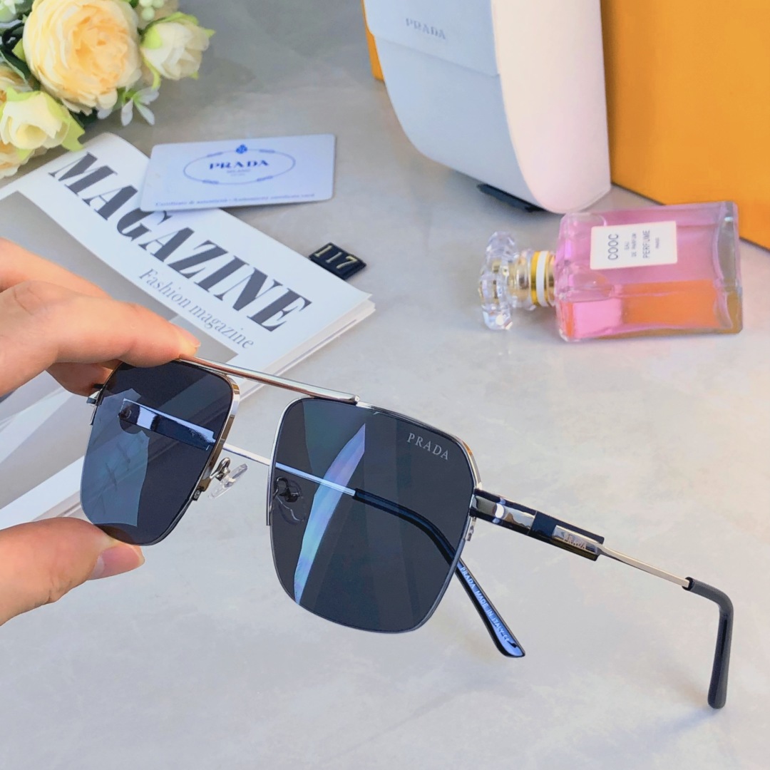 。。Prad*复古痞帅双梁金属墨镜高端商务风格UV400防晒防紫外线太阳镜