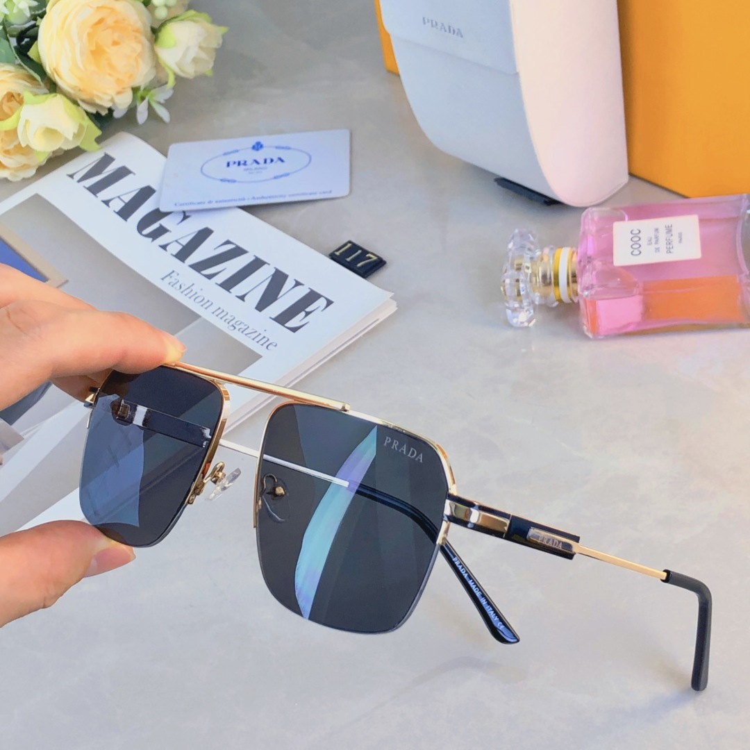 。。Prad*复古痞帅双梁金属墨镜高端商务风格UV400防晒防紫外线太阳镜