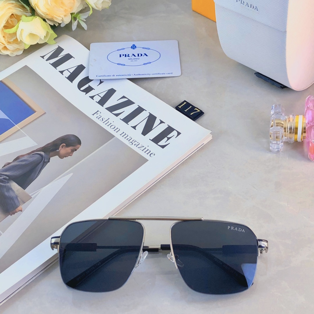 。。Prad*复古痞帅双梁金属墨镜高端商务风格UV400防晒防紫外线太阳镜
