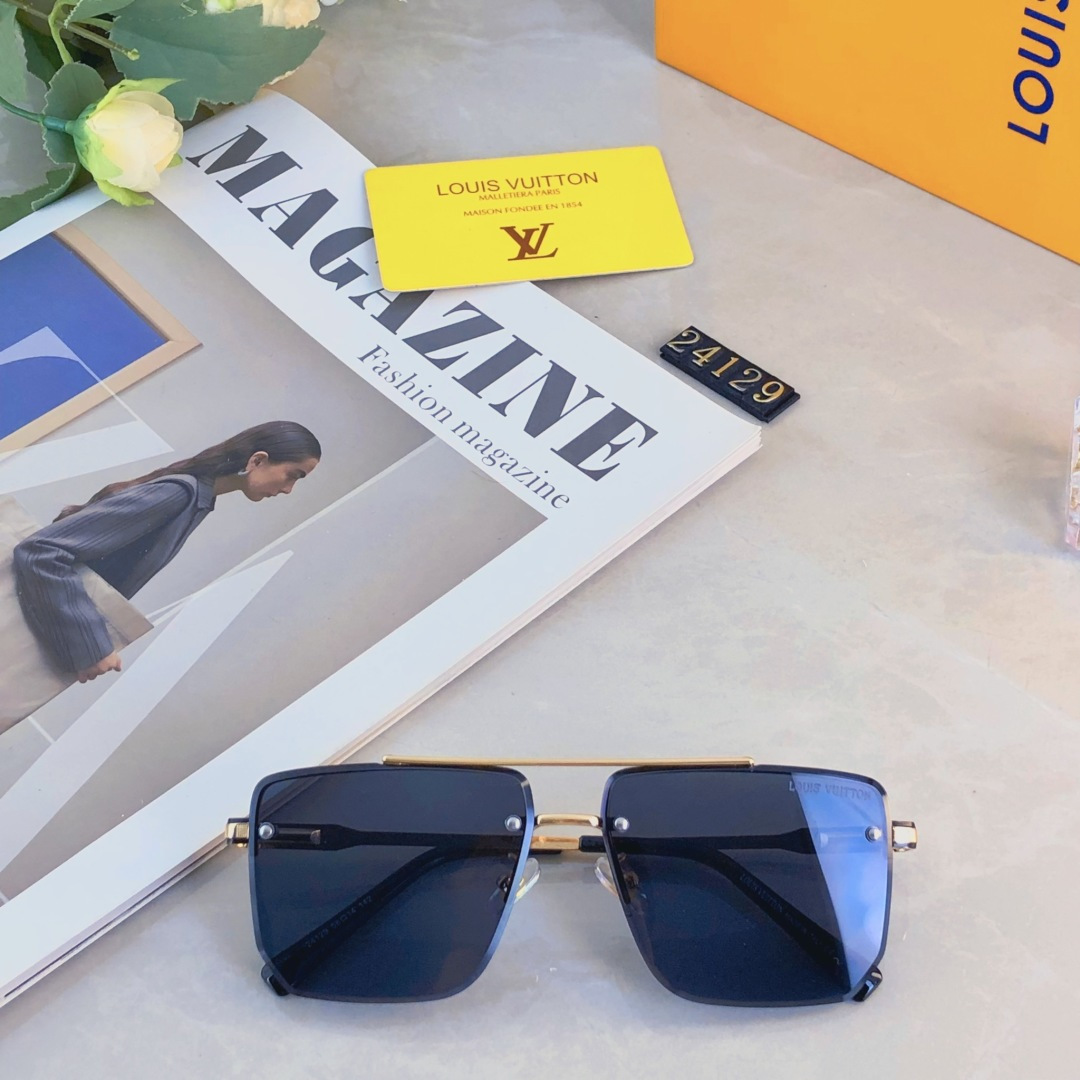 。。Louis vuitto*网红时尚双梁飞行员式太阳眼镜男大框无框防强光防晒装饰墨潮镜女