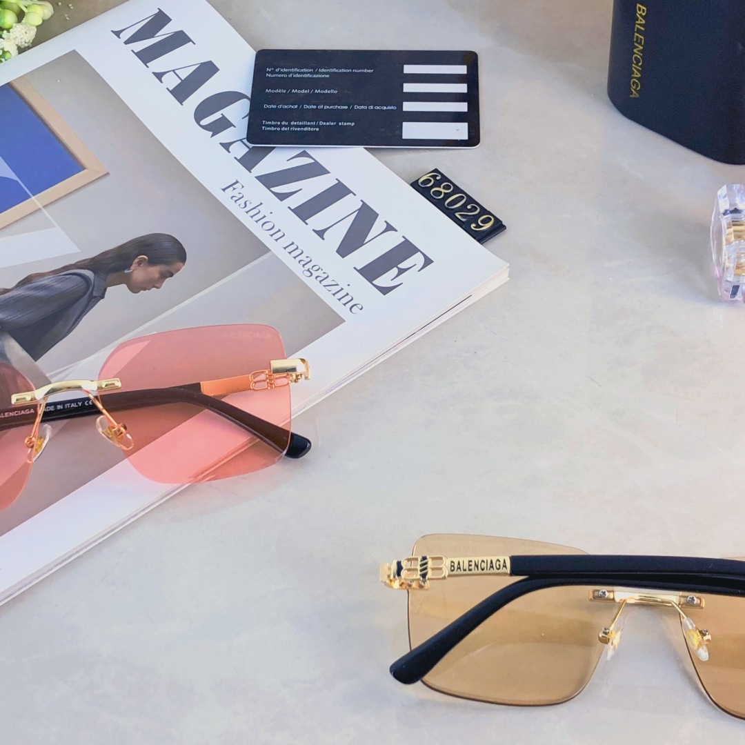 。。Balenciag*方形无框太阳镜女大脸简约休闲时尚墨镜男士大框街拍潮流浅色眼镜