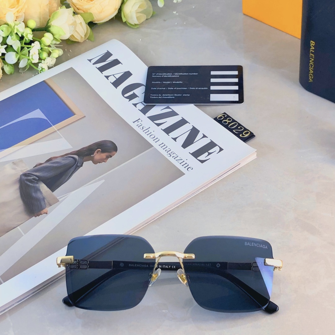 。。Balenciag*方形无框太阳镜女大脸简约休闲时尚墨镜男士大框街拍潮流浅色眼镜