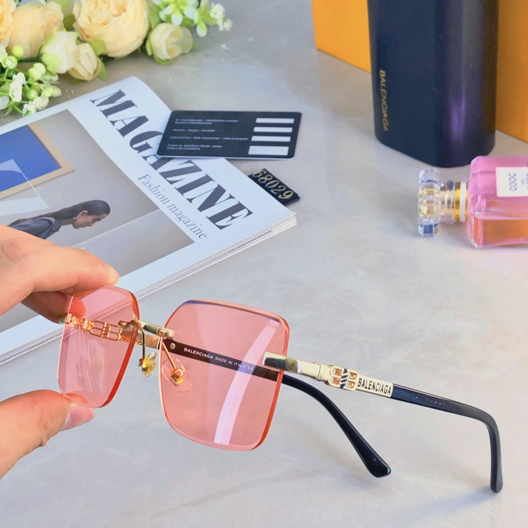 。。Balenciag*方形无框太阳镜女大脸简约休闲时尚墨镜男士大框街拍潮流浅色眼镜