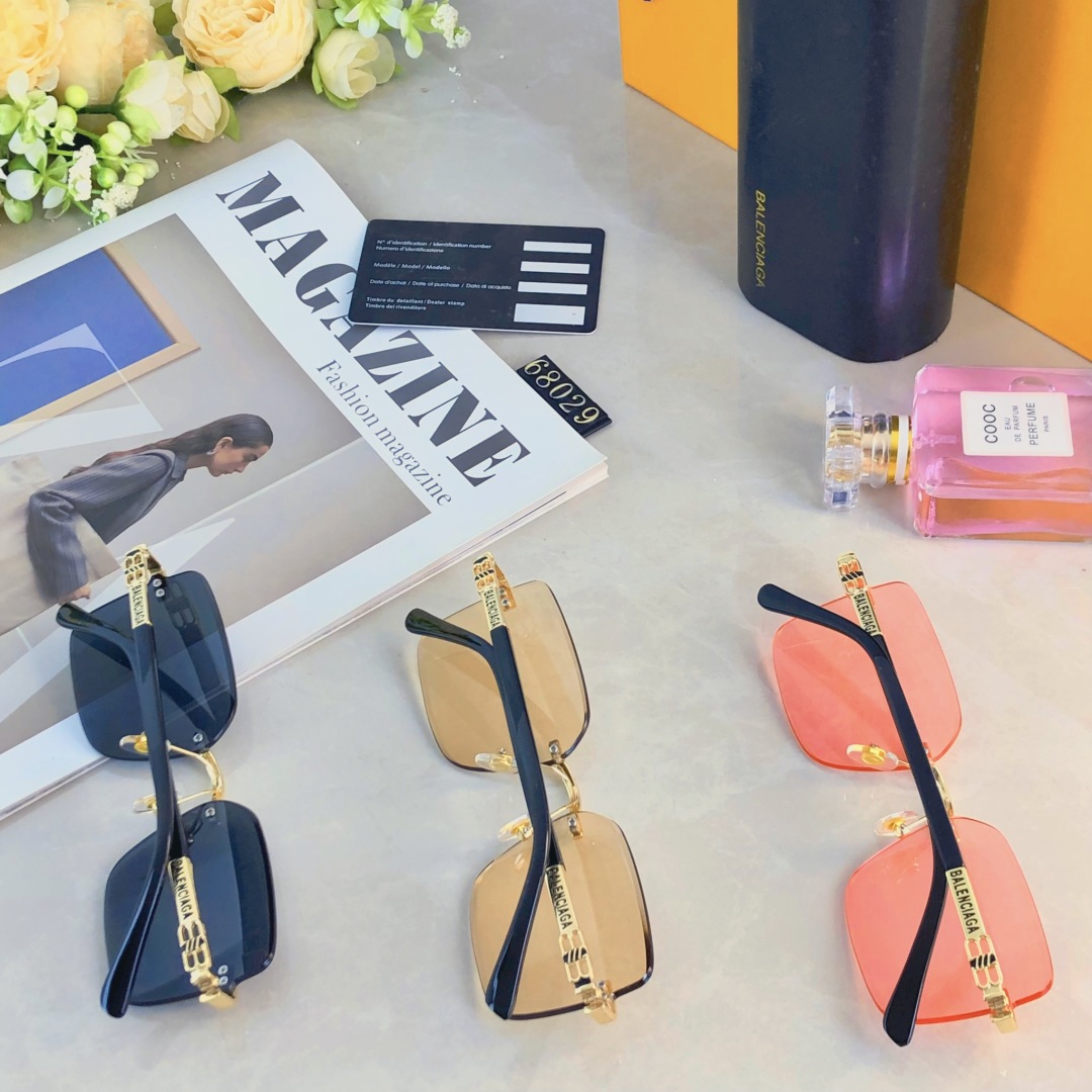 。。Balenciag*方形无框太阳镜女大脸简约休闲时尚墨镜男士大框街拍潮流浅色眼镜