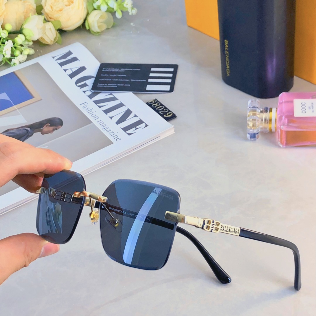 。。Balenciag*方形无框太阳镜女大脸简约休闲时尚墨镜男士大框街拍潮流浅色眼镜