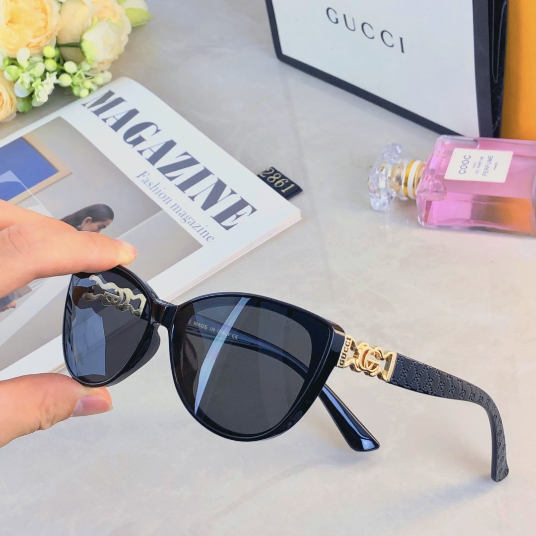 。。Gucc*欧美风ins潮流金属镂空标猫眼墨镜夏季个性时尚防晒太阳眼镜