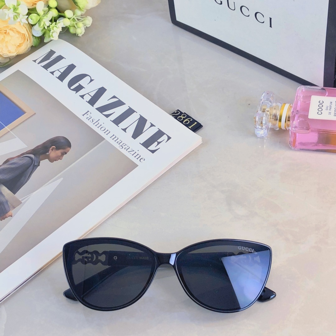 。。Gucc*欧美风ins潮流金属镂空标猫眼墨镜夏季个性时尚防晒太阳眼镜